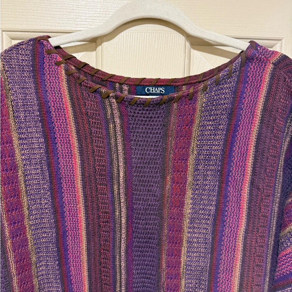 Chaps Women's Multicolor Striped Sweater western southwest “suede”accent